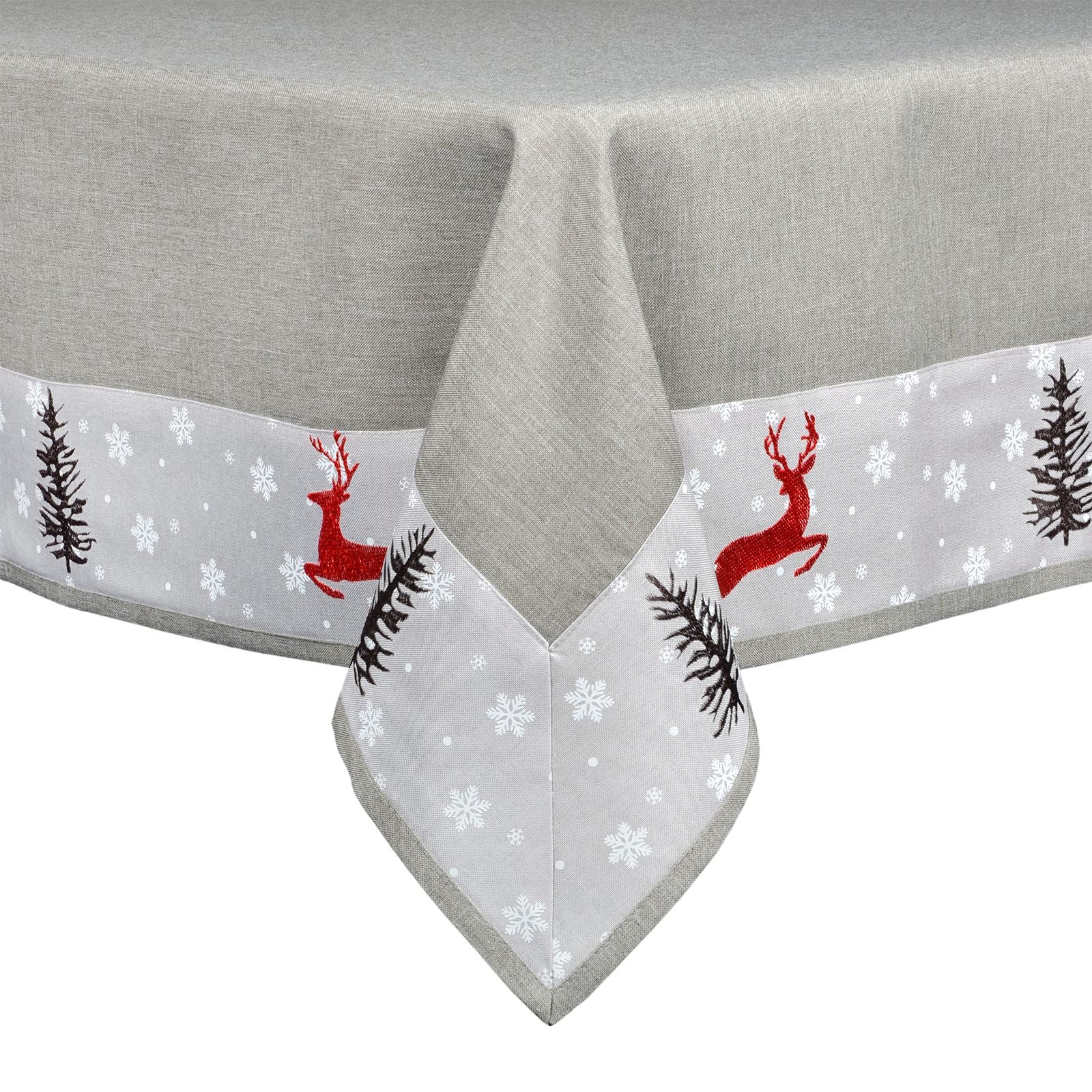 Mr Crimbo Reindeer Embroidered Grey Tablecloth/Napkin - MrCrimbo.co.uk -XS4794 - 52 x 70" -christmas table